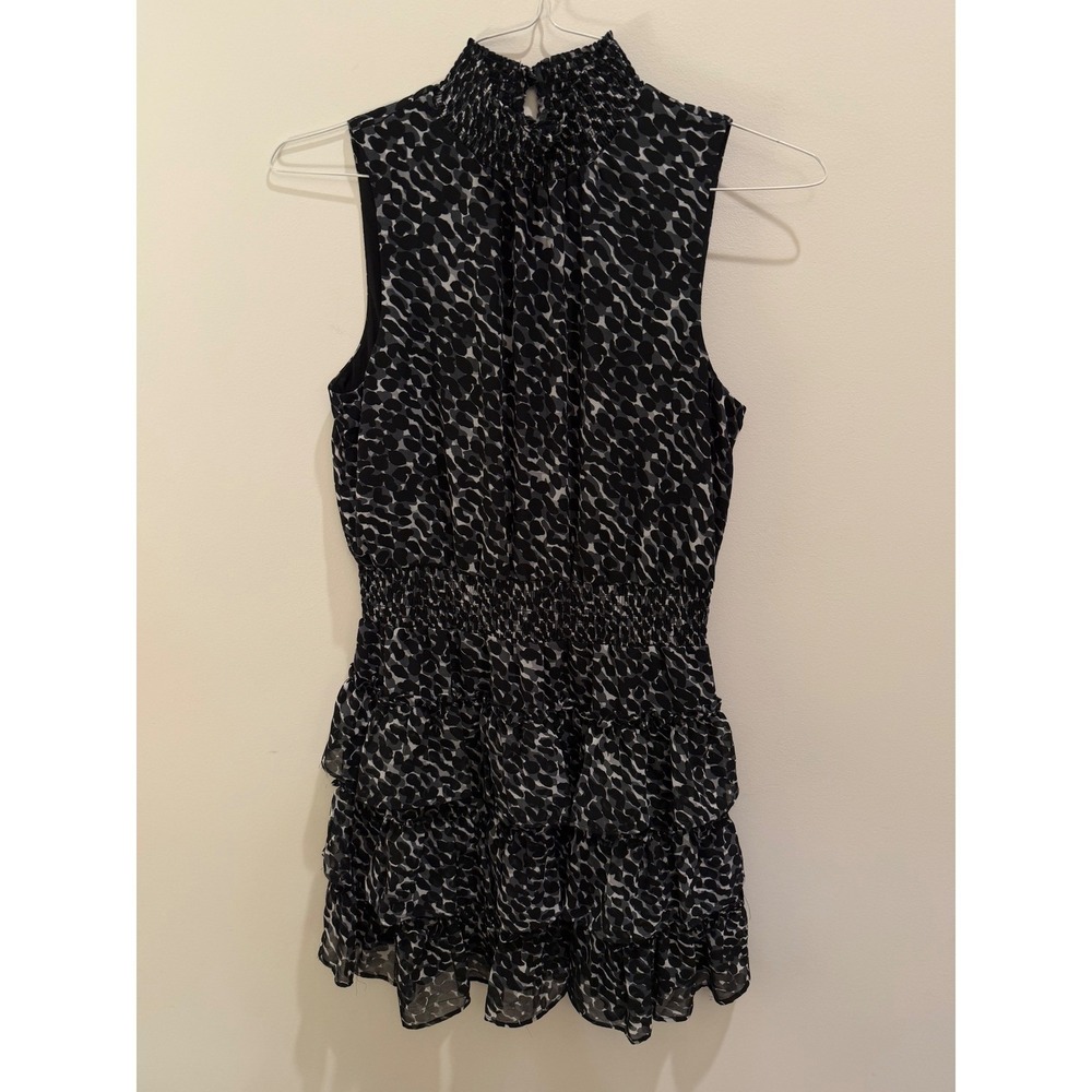 1.STATE Women's Medium Black White Animal Print Tiered Ruffle Dress